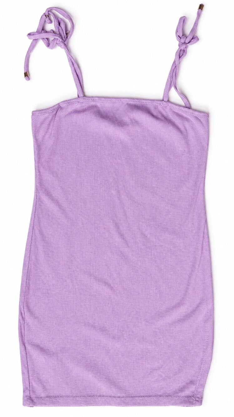 HEIN Lilac Rib Knit Tie Shoulder Bodycon Mini Dress Women’s Small